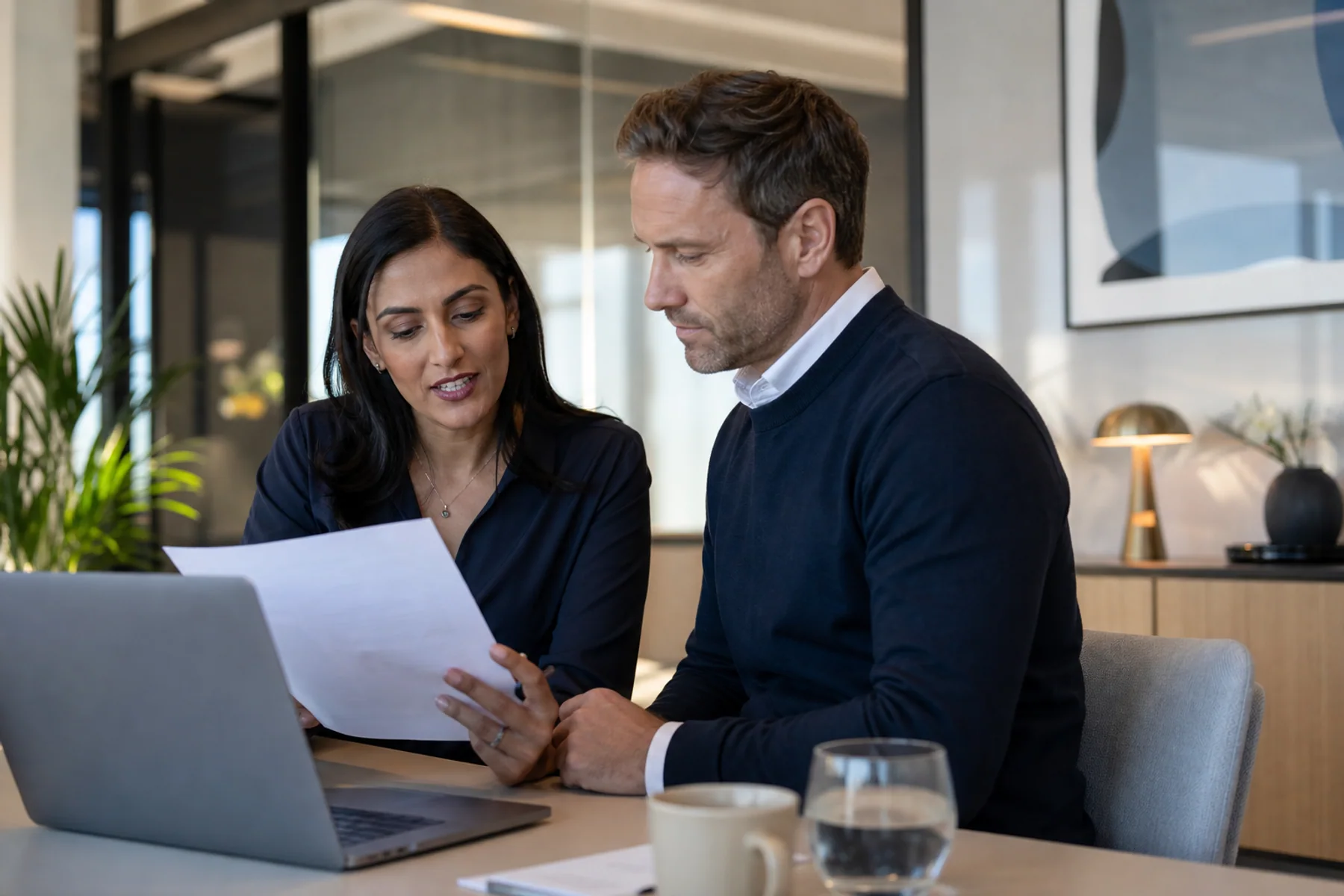 A South African professional adviser and client reviewing a service agreement together